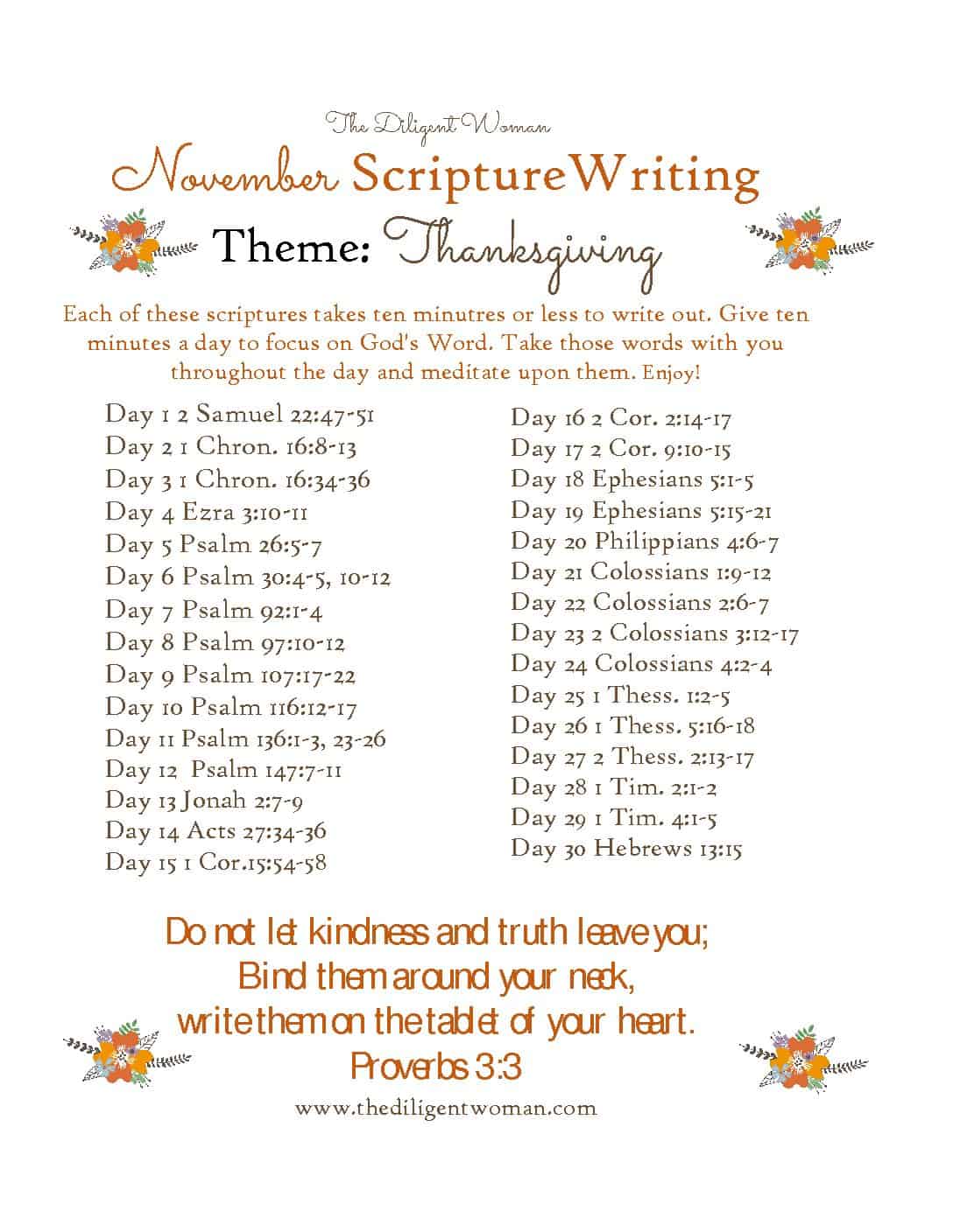 November Scripture Writing - Thanksgiving | The Diligent Woman