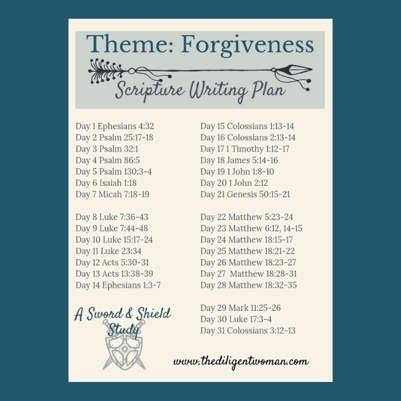 Scripture Writing Plan Theme Forgiveness The Diligent Woman